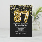 Glitzer Goldballon für 87. Geburtstagsparty Einladung (Stehend Vorderseite)