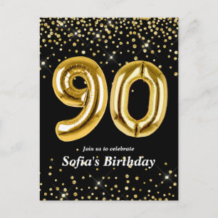 Glitzer Goldballon für 90. Geburtstagsparty Postkarte