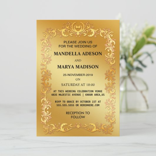 Glitzer Golden Einladung (Stehend Vorderseite)