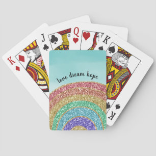 Glitzer Goldene Rainbow Aqua Watercolor Liebe Trau Spielkarten