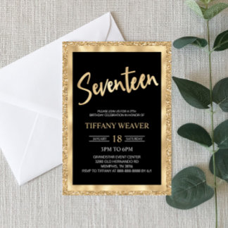 Glitzer Goldfoil 17. Geburtstag Einladung