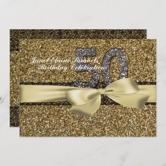 Glitzer-Goldspitze-Frauen-50. Einladung (Vorne/Hinten)