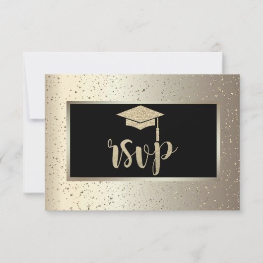 Glitzer Grad Cap, Confetti Champagne Abschluss RSVP Karte (Vorderseite)