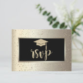 Glitzer Grad Cap, Confetti Champagne Abschluss RSVP Karte (Stehend Vorderseite)