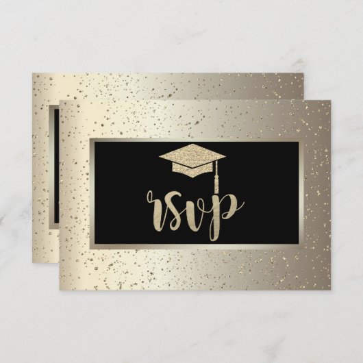 Glitzer Grad Cap, Confetti Champagne Abschluss RSVP Karte (Vorne/Hinten)