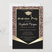 Glitzer Grad Cap, Confetti Leopard Abschluss Einladung (Vorderseite)
