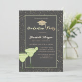 Glitzer Grad Cap, Confetti, Martini Einladung (Stehend Vorderseite)