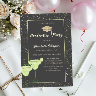 Glitzer Grad Cap, Confetti, Martini Einladung