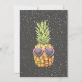 Glitzer Grad Cap, Confetti, Wein, Coole Ananas Einladung (Rückseite)