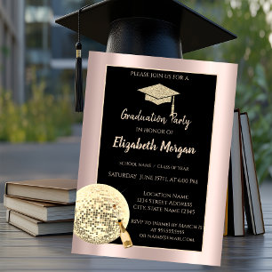Glitzer Grad Cap, Disco Ball Confetti Rose Gold Einladung