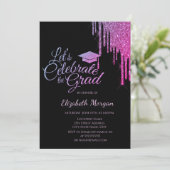 Glitzer Grad Cap, farbenfrohe Glitzer Tropfen Absc Einladung (Stehend Vorderseite)