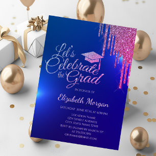 Glitzer Grad Cap, farbenfrohe Tropfen Blauer Absch Einladung