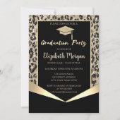 Glitzer Grad Cap, Glitzer Leopard Abschluss Einladung (Vorderseite)