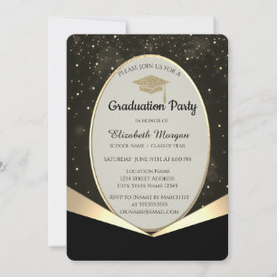 Glitzer Grad Cap, Gold Confetti Abschluss Einladung