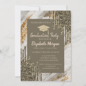 Glitzer Grad Cap, Gold Tropfen, Glitzer Abschluss Einladung (Vorderseite)