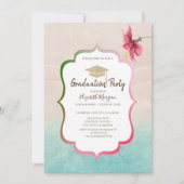 Glitzer Grad Cap Hibiskus Beach Abschluss Einladung (Vorderseite)