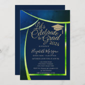 Glitzer Grad Cap Navy Blue Green Frame Abschluss Einladung (Vorne/Hinten)
