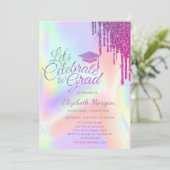 Glitzer Grad Cap, Tropfen Holografischer Abschluss Einladung (Stehend Vorderseite)