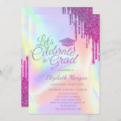 Glitzer Grad Cap, Tropfen Holografischer Abschluss Einladung (Vorne/Hinten)