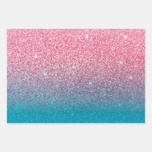 Glitzer Gradient Pink Geschenkpapier Set (Vorderseite)