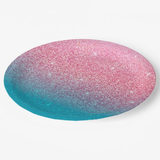 Glitzer Gradient Pink Pappteller (Schrägansicht)