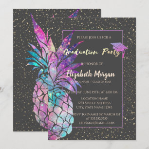Glitzer Graduation Cap, Ananas, Confetti Einladung
