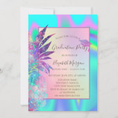 Glitzer Graduation Cap, Ananas, Holografie Einladung (Vorderseite)