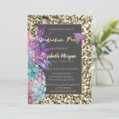 Glitzer Graduation Cap, Ananas, Sequenzen Einladung (Stehend Vorderseite)