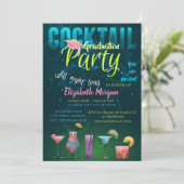 Glitzer Graduation Cap, Cocktail Abschluss Einladung (Stehend Vorderseite)