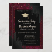 Glitzer Graduation Cap, Confetti Black Tropfens Re Einladung (Vorne/Hinten)