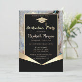 Glitzer Graduation Cap, Confetti Marble Abschluss Einladung (Stehend Vorderseite)