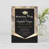 Glitzer Graduation Cap, Confetti Pearl Marble Einladung (Stehend Vorderseite)