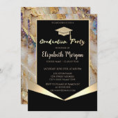 Glitzer Graduation Cap, Confetti Pearl Marble Einladung (Vorne/Hinten)