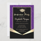 Glitzer Graduation Cap, Confetti Violet Abschluss Einladung (Vorderseite)