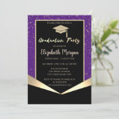 Glitzer Graduation Cap, Confetti Violet Abschluss Einladung (Stehend Vorderseite)