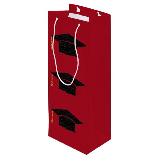 Glitzer Graduation Cap Geschenktüte Für Weinflaschen (Rückseite Schrägansicht)