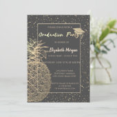 Glitzer Graduation Cap, GoldAnanas, Confetti Grad Einladung (Stehend Vorderseite)