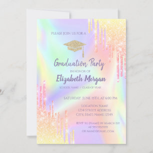 Glitzer Graduation Cap,Ombre Tropfens Holografic Einladung