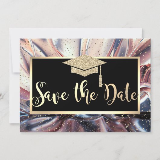 Glitzer Graduation Cap, Save the Date Abstrakt (Vorderseite)