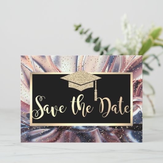 Glitzer Graduation Cap, Save the Date Abstrakt (Stehend Vorderseite)