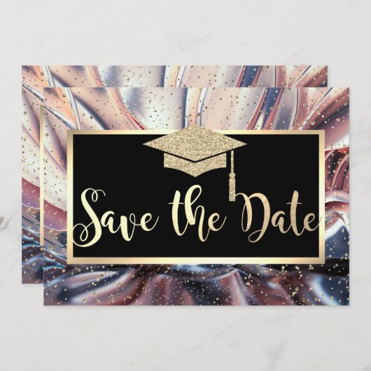 Glitzer Graduation Cap, Save the Date Abstrakt (Vorne/Hinten)