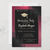 Glitzer Graduation Cap, Schwarze Tropfen Rot Einladung (Vorderseite)