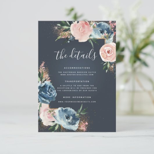 Glitzer Grau, Navy Blue und Blush Boho Begleitkarte (Stehend Vorderseite)