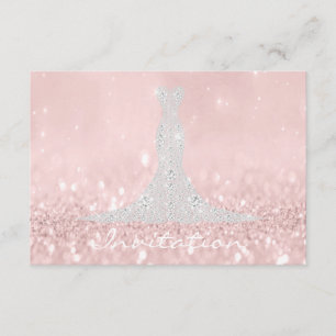 Glitzer-Grau-Pink-Diamant-Kristalle-Brautkleid Einladung