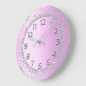 Glitzer Grau Pink Gold Zahlen Blush Beauty Lux Große Wanduhr (Winkel)