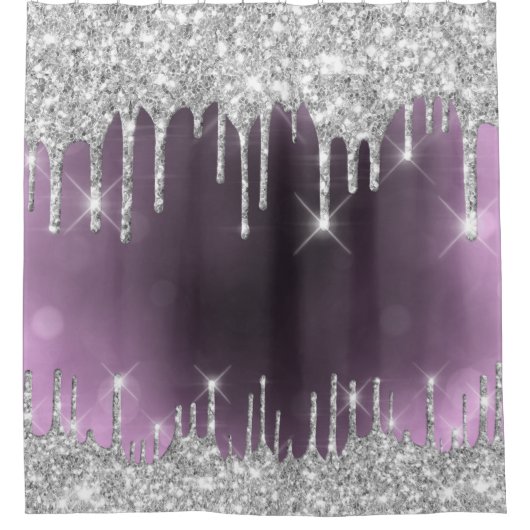 Glitzer Gray Spark Tropfen Rosa Elegant Duschvorhang (Vorderseite)