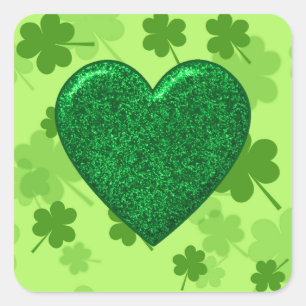 Glitzer Green Heart and Kleeblatt Square Stickers