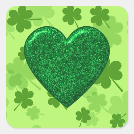 Glitzer Green Heart and Kleeblatt Square Stickers (Vorderseite)