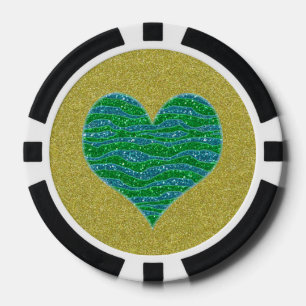 Glitzer Green Heart on Gold Glitzer Hintergrund Pokerchips