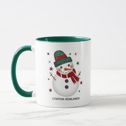 Glitzer Hat und Kariert Scarf Snowman Tasse (Links)